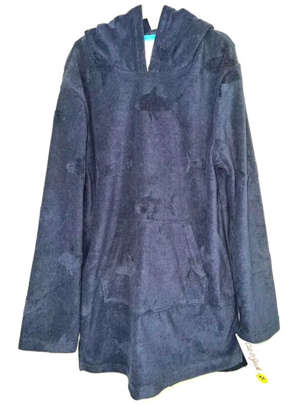 Cat & Jack Kids Beach Cover Up-Size L(10/12)-Navy Blue With Shark Design-Hooded